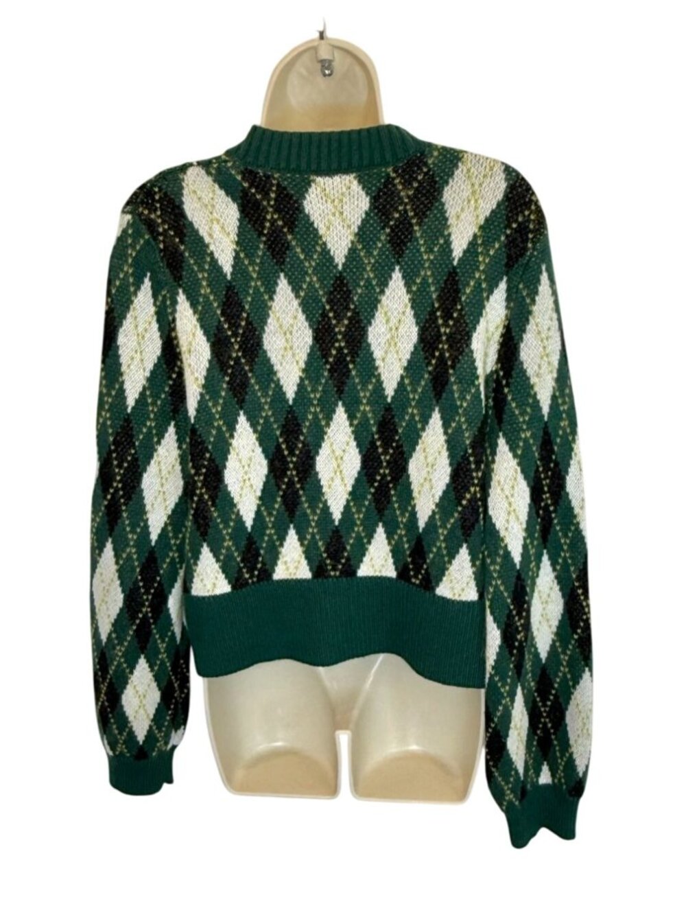 Staud Knave Cardigan in Green Cypress Argyle - Size S - Picture 4 of 8